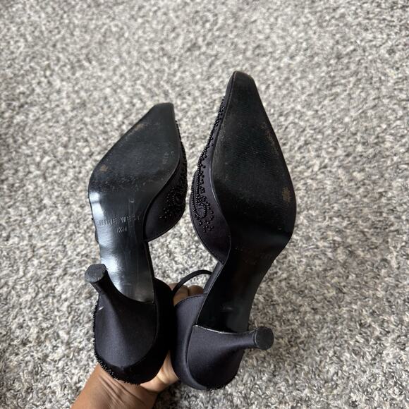 Vtg Nine West Black Kitten Heels Pointed Toe Ankle Strap Formal Beaded Y2K 7.5 M - Picture 6 of 13